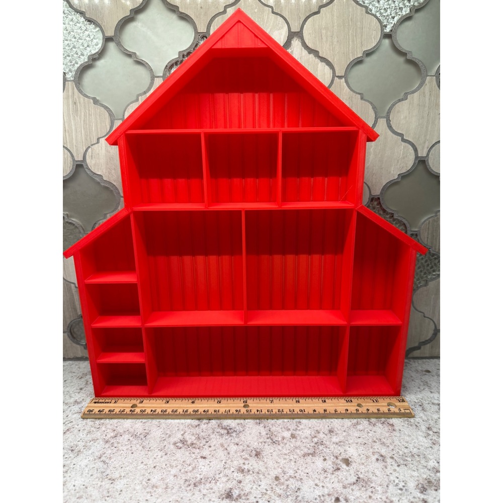 Red Barn Shadow Box Display Shelf 3D Printed Farmhouse Miniature Trinkets 12in